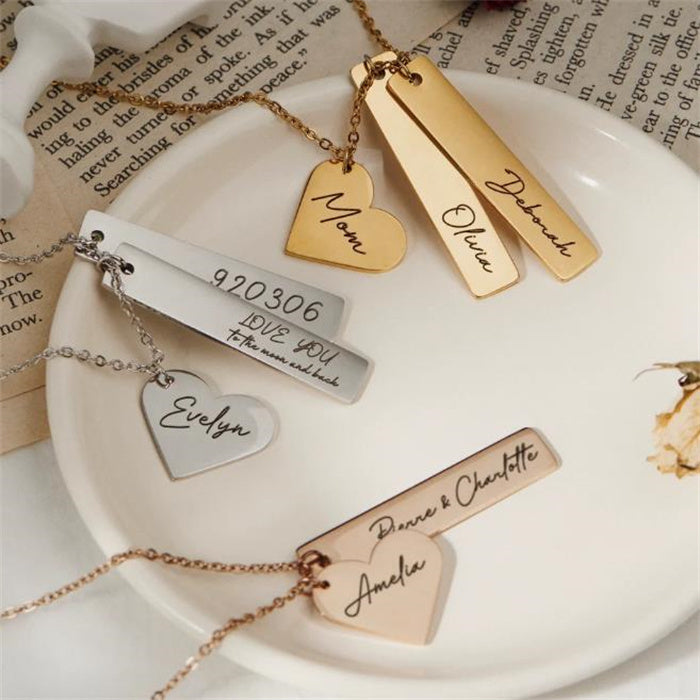 Quinn Customizable Heart and Bar Name Necklace