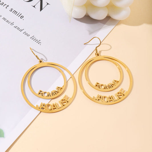Violet Double Circle Name Stud Earrings