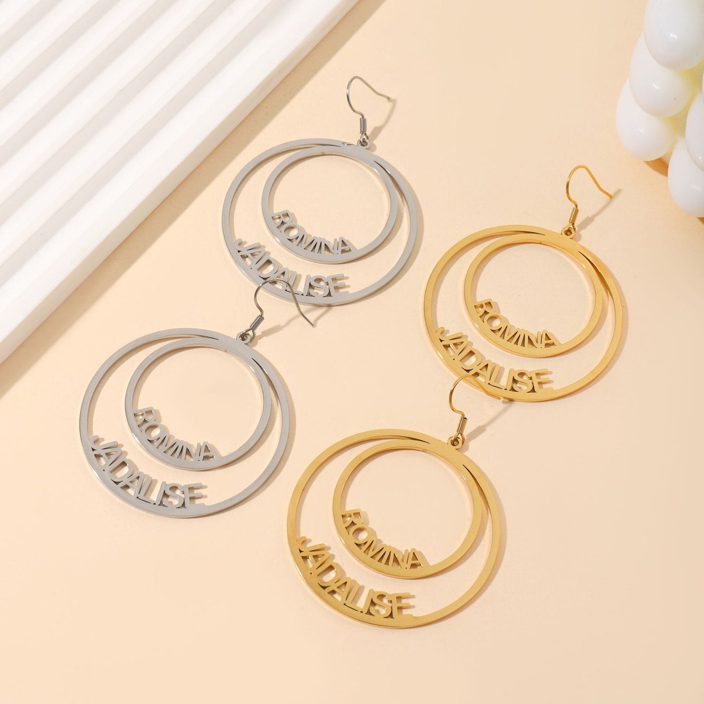 Violet Double Circle Name Stud Earrings