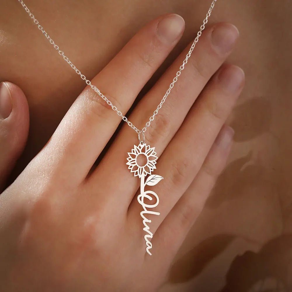 Zoey Personalized Sunflower Name Necklace